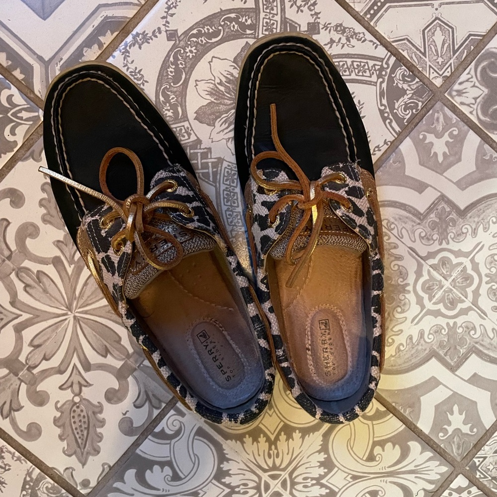 Sperry Topsiders Black/Gold/Animal print